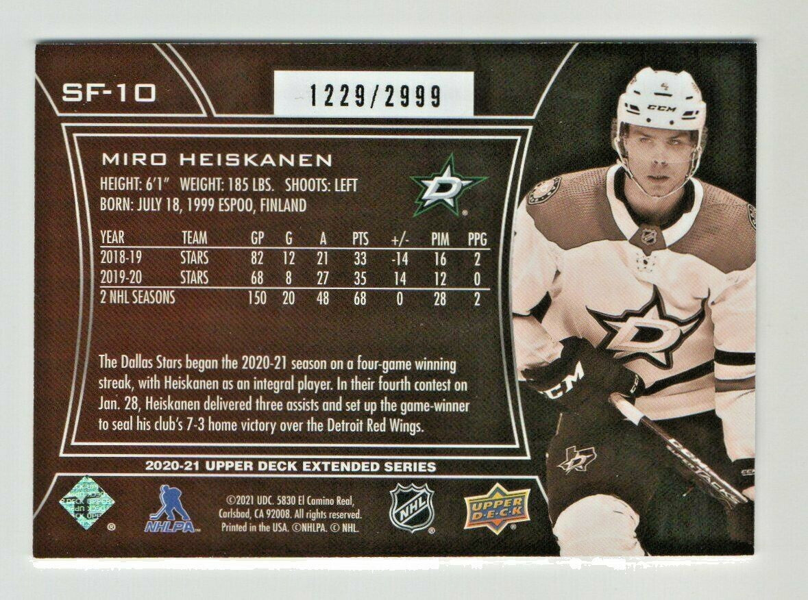 2020-21 UD Extended Miro Heiskanen RADIANCE SPx Finite #SF-10 1229/2999 - Dallas