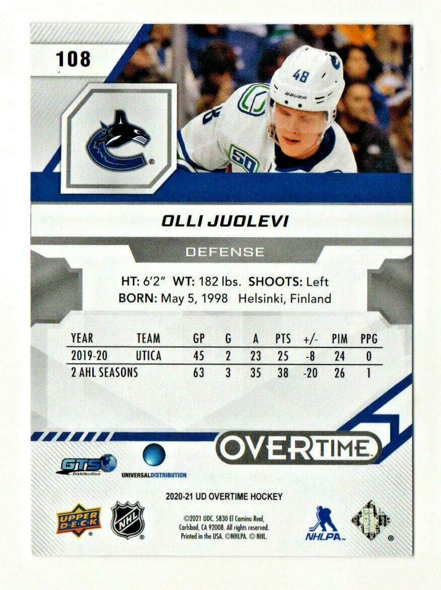 UD Overtime 2020-21 - Red Variation  ROOKIES - Olli Juolevi  #108 50/99 Canucks