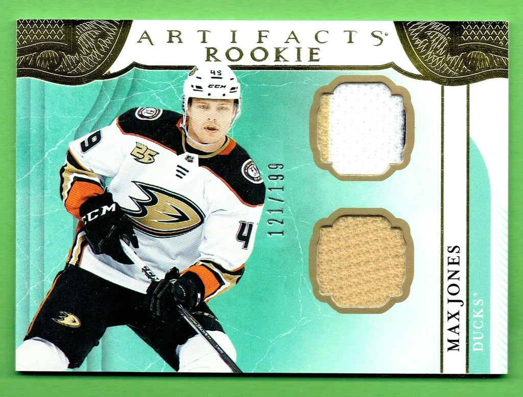 MAX JONES 121/199 RC DUAL JERSEY GOLD 2019-20 UPPER DECK ARTIFACTS DUCKS ROOKIE
