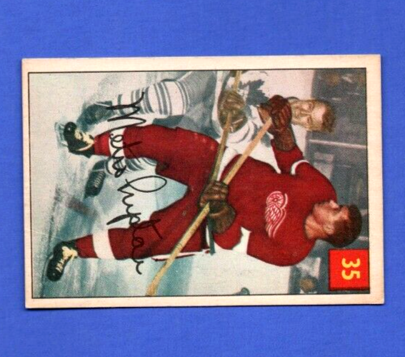 1954-55 Parkhurst #35 Metro Prystai Lucky Premium Red Wings  Vintage Hockey Card