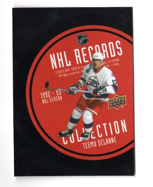 2021-22 Upper Deck Extended Series  NHL RECORDS SP   RB-6 TEEMU SELANNE Winnipeg