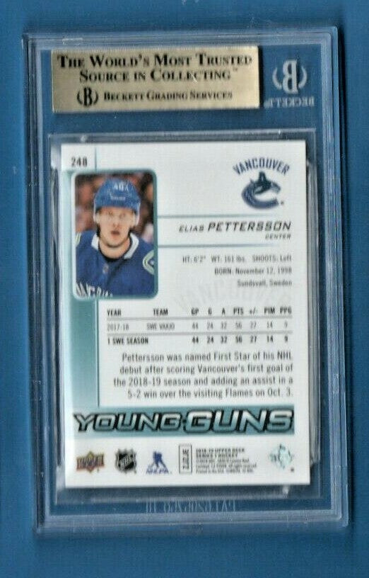 2018-19 Upper Deck Elias Pettersson Young Guns Rookie RC #248 BGS 9.5 GEM MINT
