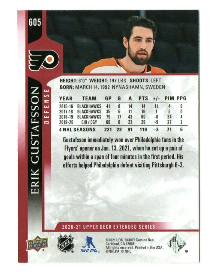 2020-21 Upper Deck Extended Series Exclusives 081/100 -  Erik Gustafsson   #605