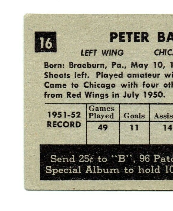 1952-53 PARKHURST #16 PETER BABANDO Chicago Black Hawks ---  BGS  BECKETT  PSA