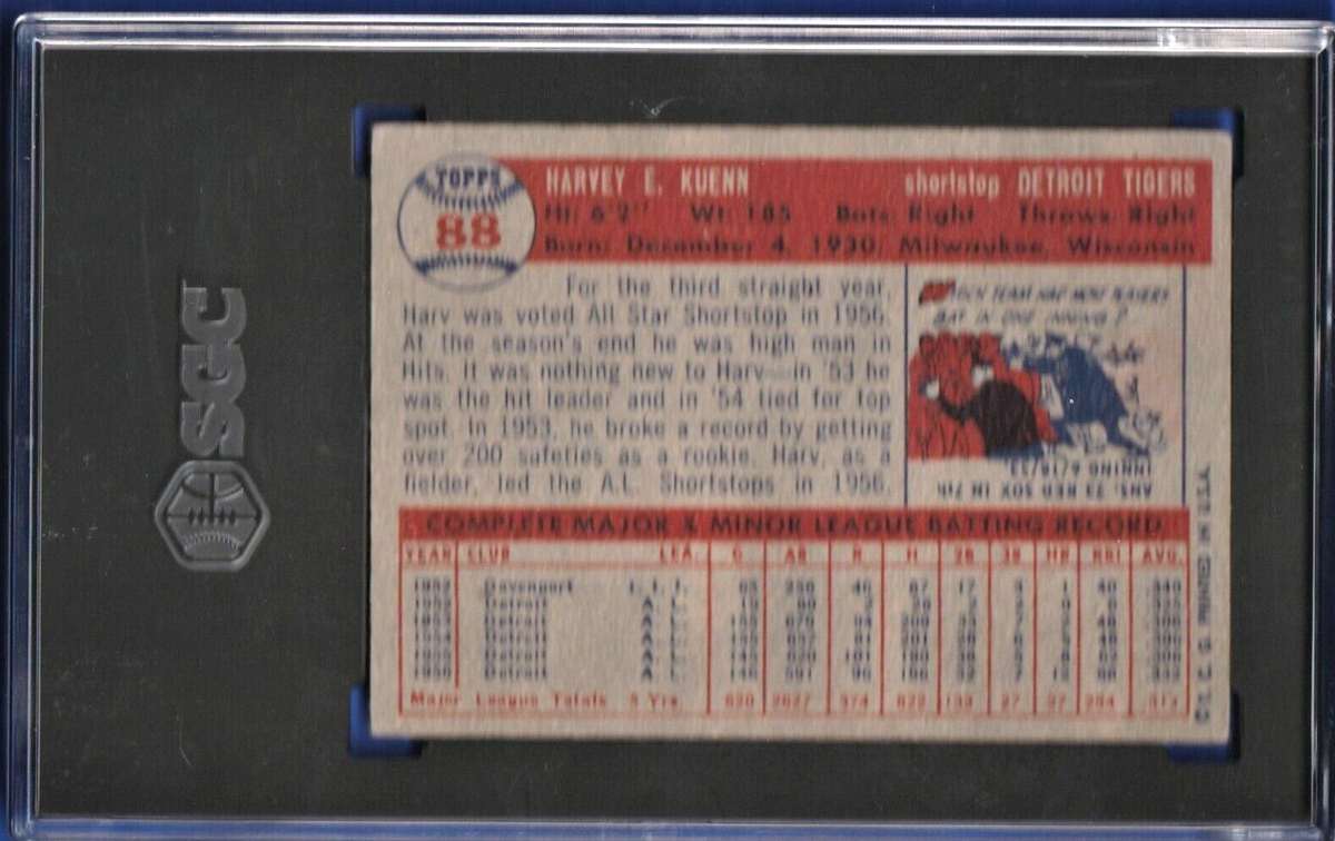 1957 Topps  # 88    -   Harvey Kuenn    -    Detroit Tigers   -   SGC  4 VG-EX