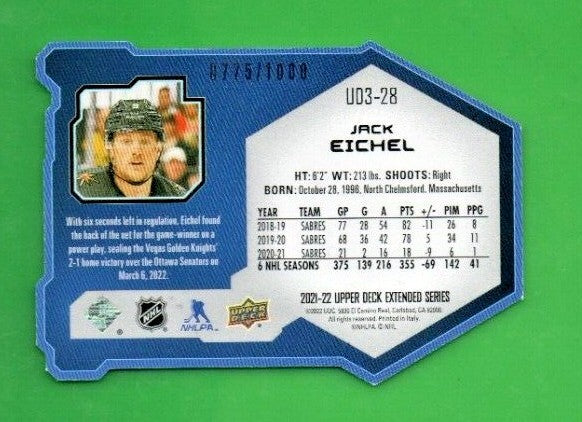 Jack Eichel  2021-22 Upper Deck Extended UD3 SILVER 0775/1000 Vegas  #UD3-28