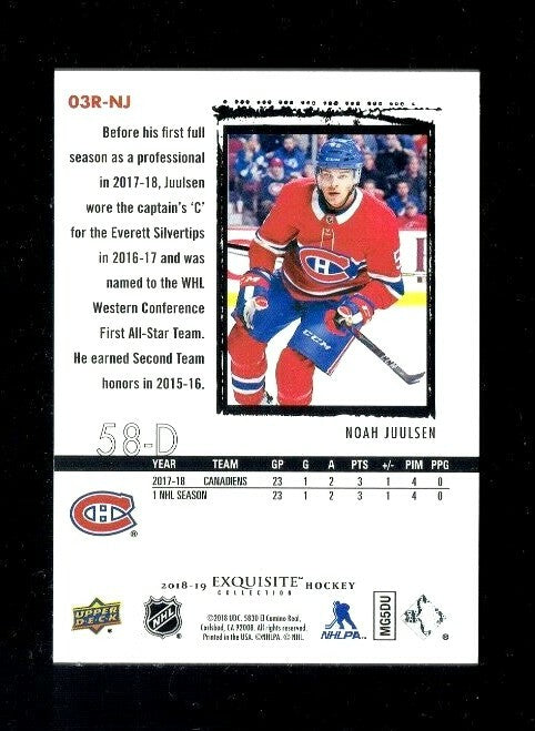 2018-19 Exquisite Noah Juulsen Rookie 184/225 Montreal Canadiens