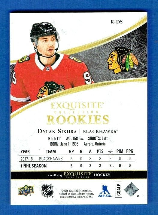2018-19 U.D EXQUISITE HOCKEY EXQUISTIE ROOKIES #294/299 BLACKHAWKS Dylan Sikura