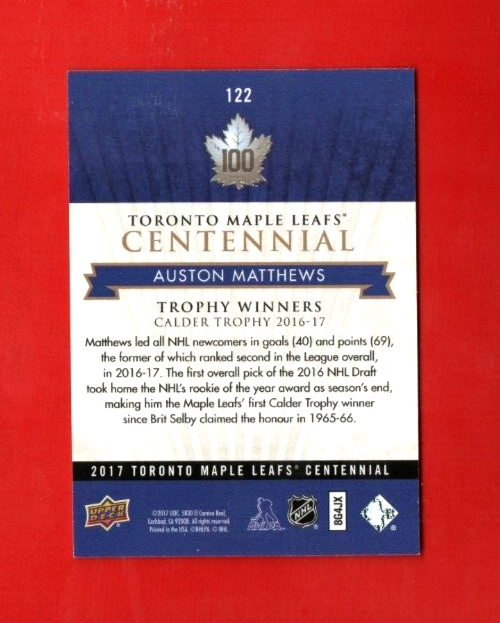 2017 AUSTON MATTHEWS Centennial   GOLD    071/100  Calder  - Toronto Maple Leafs
