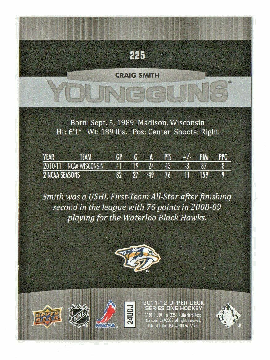 2011-12 Upper Deck YOUNG GUNS #225  - Craig Smith #1  Nashville Predators Rookie