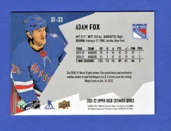 Adam Fox   2021-22 UD Ext. SPxFinite Radiance Silver #SF-33  2953/2999