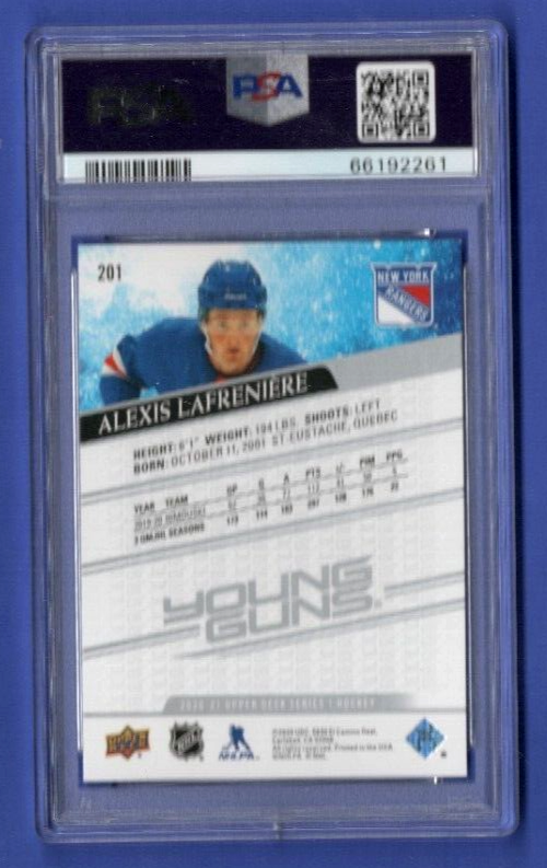 2020 Alexis Lafreniere Young Guns PSA 9 Upper Deck Rookie Card Mint N.Y. Rangers
