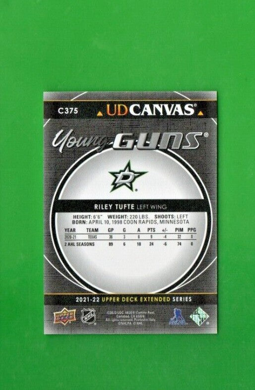 2021-22 Upper Deck Extended Young Guns Canvas Black #C375 Riley Tufte SSP Stars