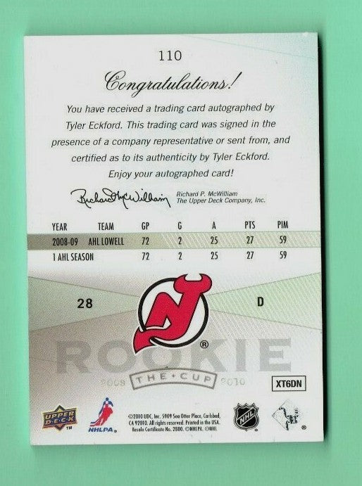 2009-10 The Cup Tyler Eckford 23/28 ON CARD Auto Rookie Upper Deck #110