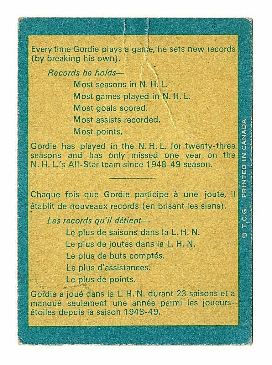 1969-70 O-PEE-CHEE  GORDIE HOWE - MR. HOCKEY DETROIT RED WINGS #193-A NNO ERROR