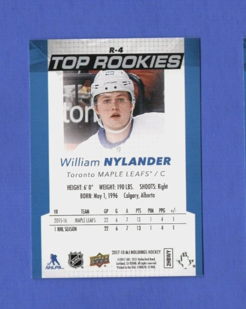 2017-18 UD MJ Holdings Top Rookies R-4  - William Nylander  -Toronto Maple Leafs