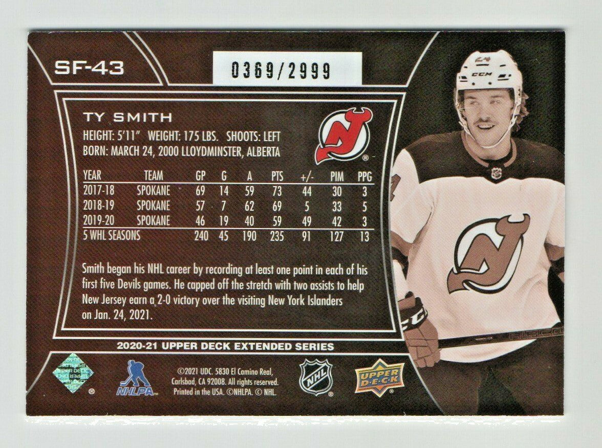 Ty Smith 2020-21 Upper Deck Extended SPX Finite SP RC #0369/2999 SF-43