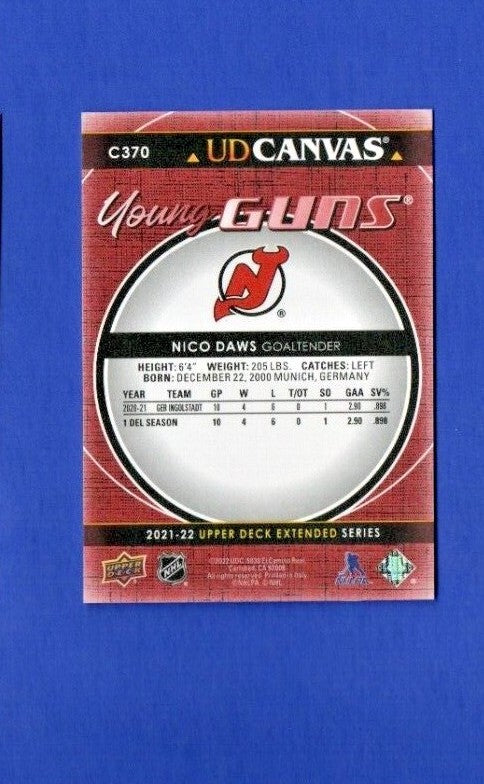 2021-22 Upper Deck Extended Nico Daws Young Guns Canvas RC #C370 - Devils
