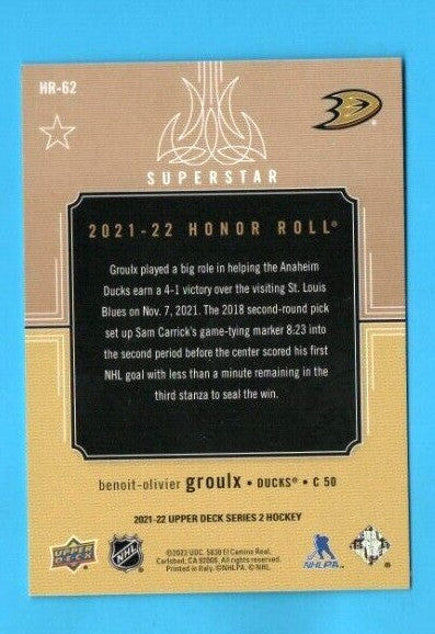 Groulx 2021-22 Upper Deck Series 2 Honor Roll  RAINBOW  #HR-62  --  164/250