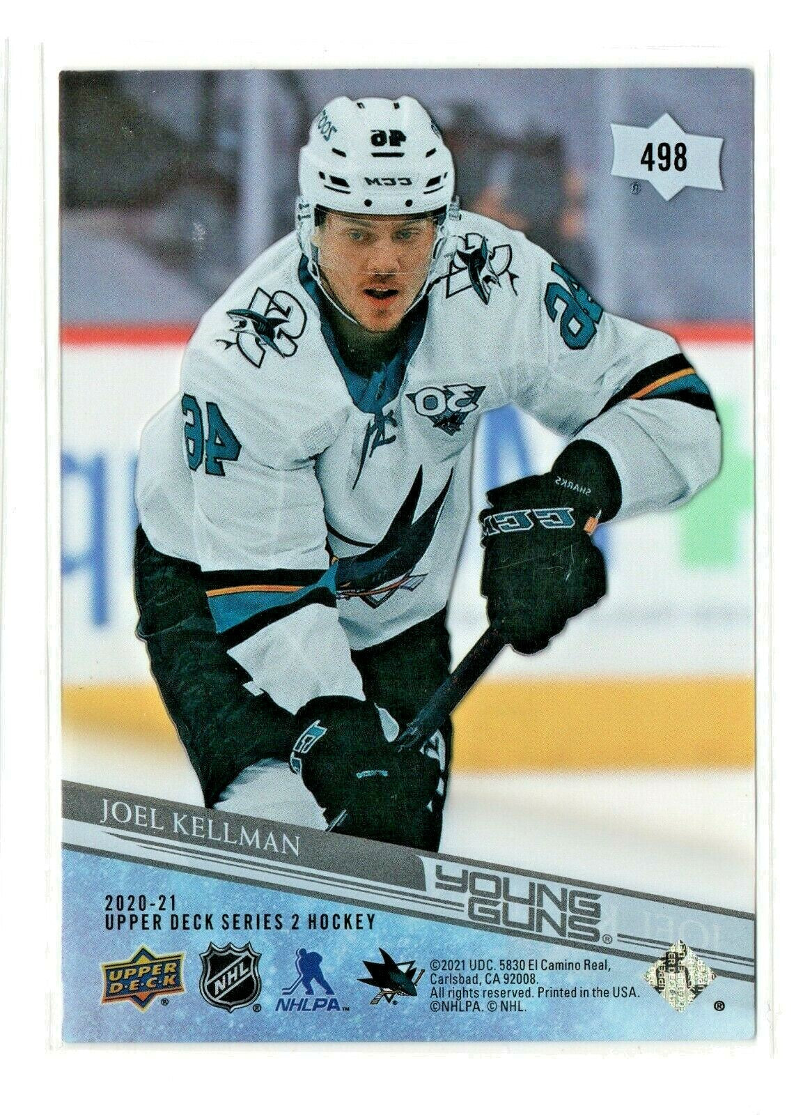 2020-21 Upper Deck Series 2 Joel Kellman Clear Cut Young Guns # 498 -- Sharks