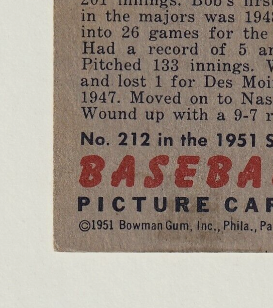 1951 Bowman #212:   -  BOB RUSH     "Chicago Cubs" ~  VG-EX