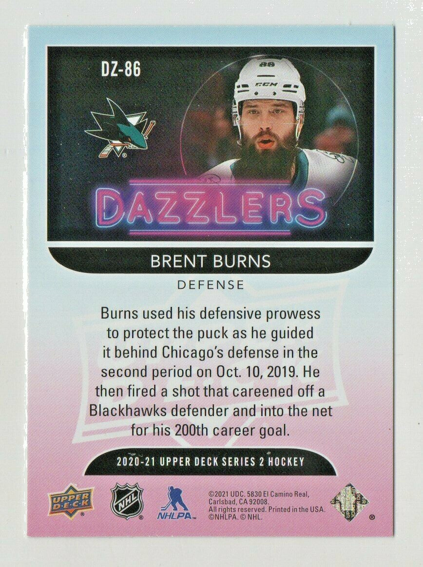 2020-21 Upper Deck Dazzlers BLUE  BRENT BURNS  DZ-86 San Jose Sharks