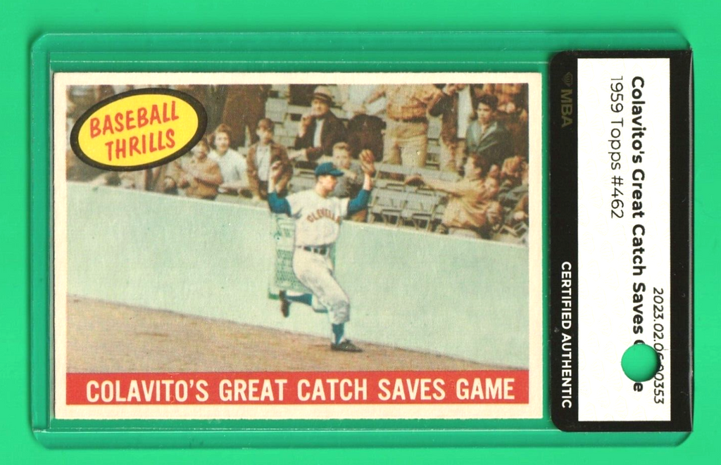 1959 Topps  -  Rocky Colavito  -  GREAT CATCH SAVES GAME #462  -  MBA AUTHENTIC