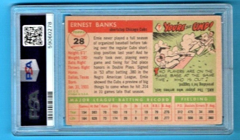 1955 Topps  - Ernie Banks  - Chicago Cubs - HOF - Baseball Card #28 PSA  VG-EX 4