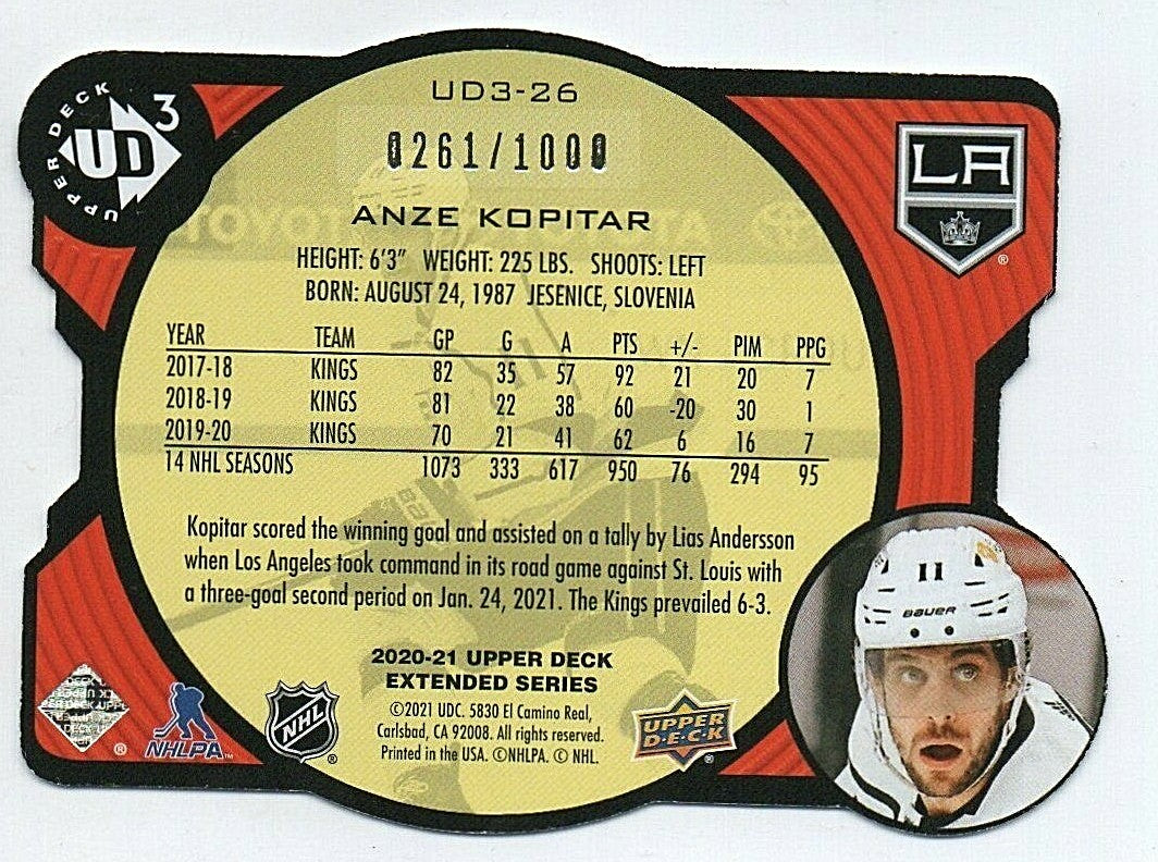 2020-21 Upper Deck Extended Series UD3  -  0261/1000 Anze Kopitar #UD3-26 Kings