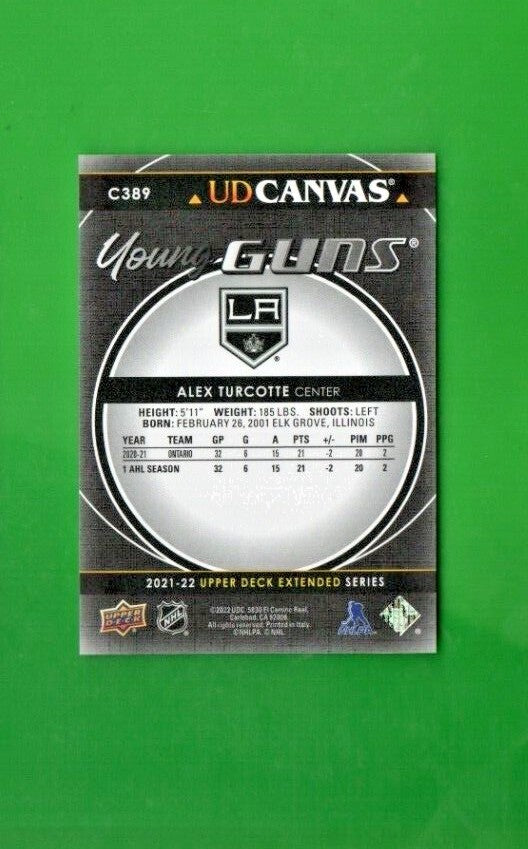 2021-22 Upper Deck Extended Series Alex Turcotte Young Guns Canvas Black  #C389 