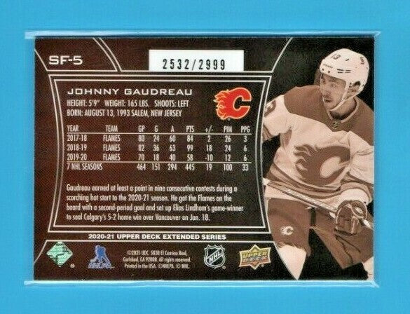 2020-21 Upper Deck Extended Series SPx Finite Johnny Gaudreau #SF-5 #d 2532/2999