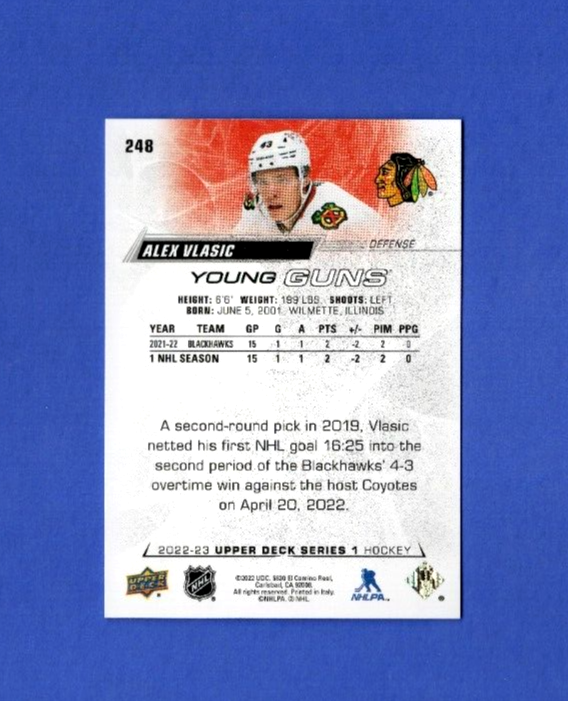 2022-23 Series 1 Upper Deck Alex Vlasic Young Guns Rookie #248 Chicago