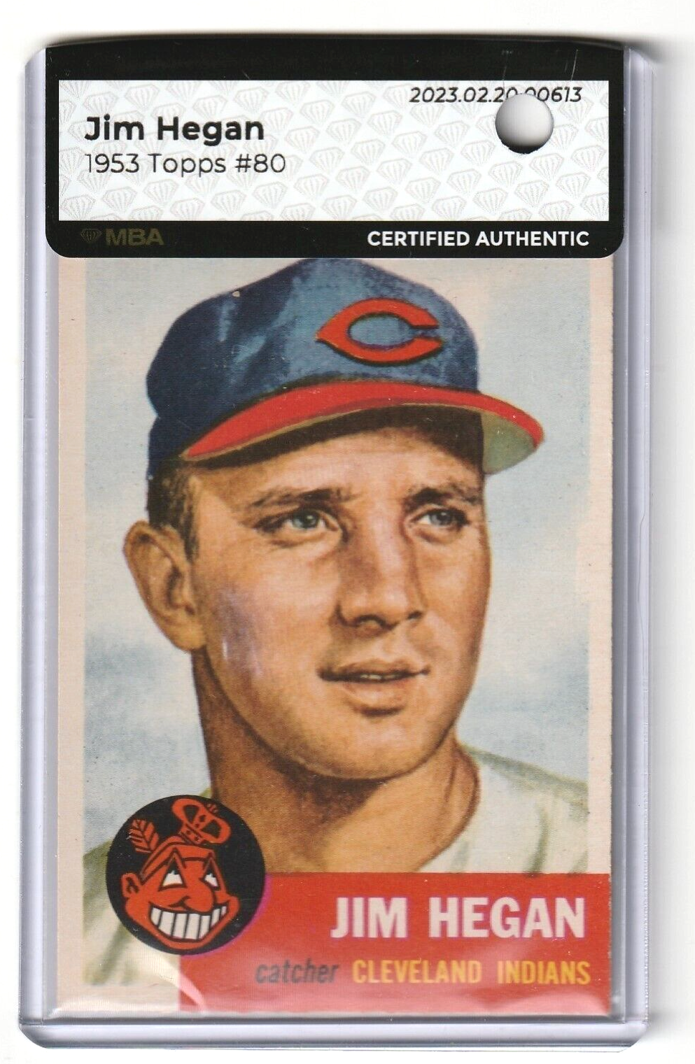 1953 Topps  -  Jim Hegan  -  SHORT PRINT #80 MBA AUTHENTIC  -  Clevelund Indians