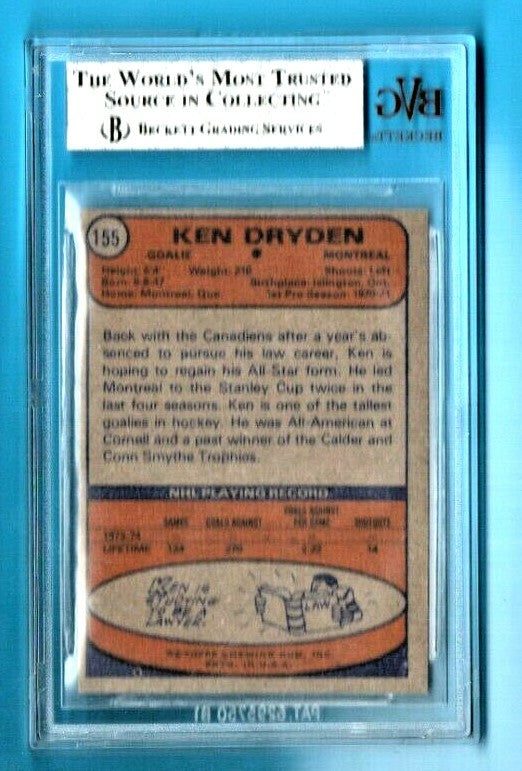 1974-75  Topps   Ken Dryden #155 Montreal Canadiens BVG 6 EX-MT
