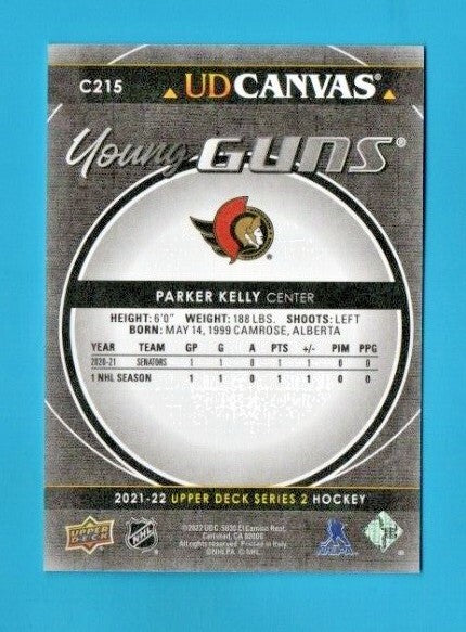 2021-22 Upper Deck Series 2 Young Guns Canvas Black Parker Kelly #C215  Senators
