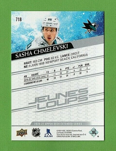 2020-21 Upper Deck  Extended  -  Jeunes Loups  -  Sasha Chmelevski  -  RC #718