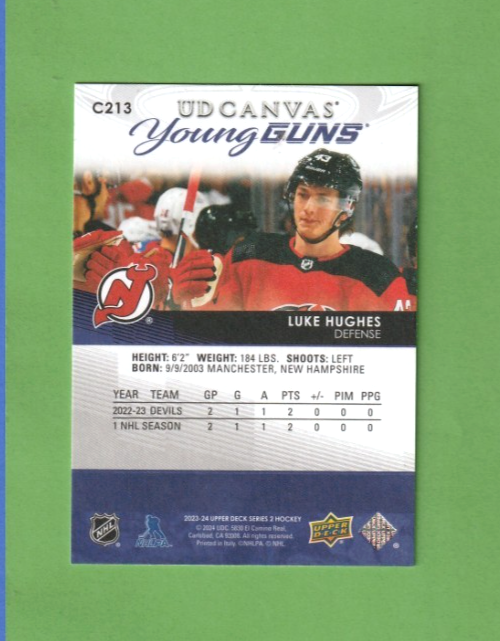 2023-24 Upper Deck Series 2 Canvas Young Guns C213 LUKE HUGHES New Jersey Devils
