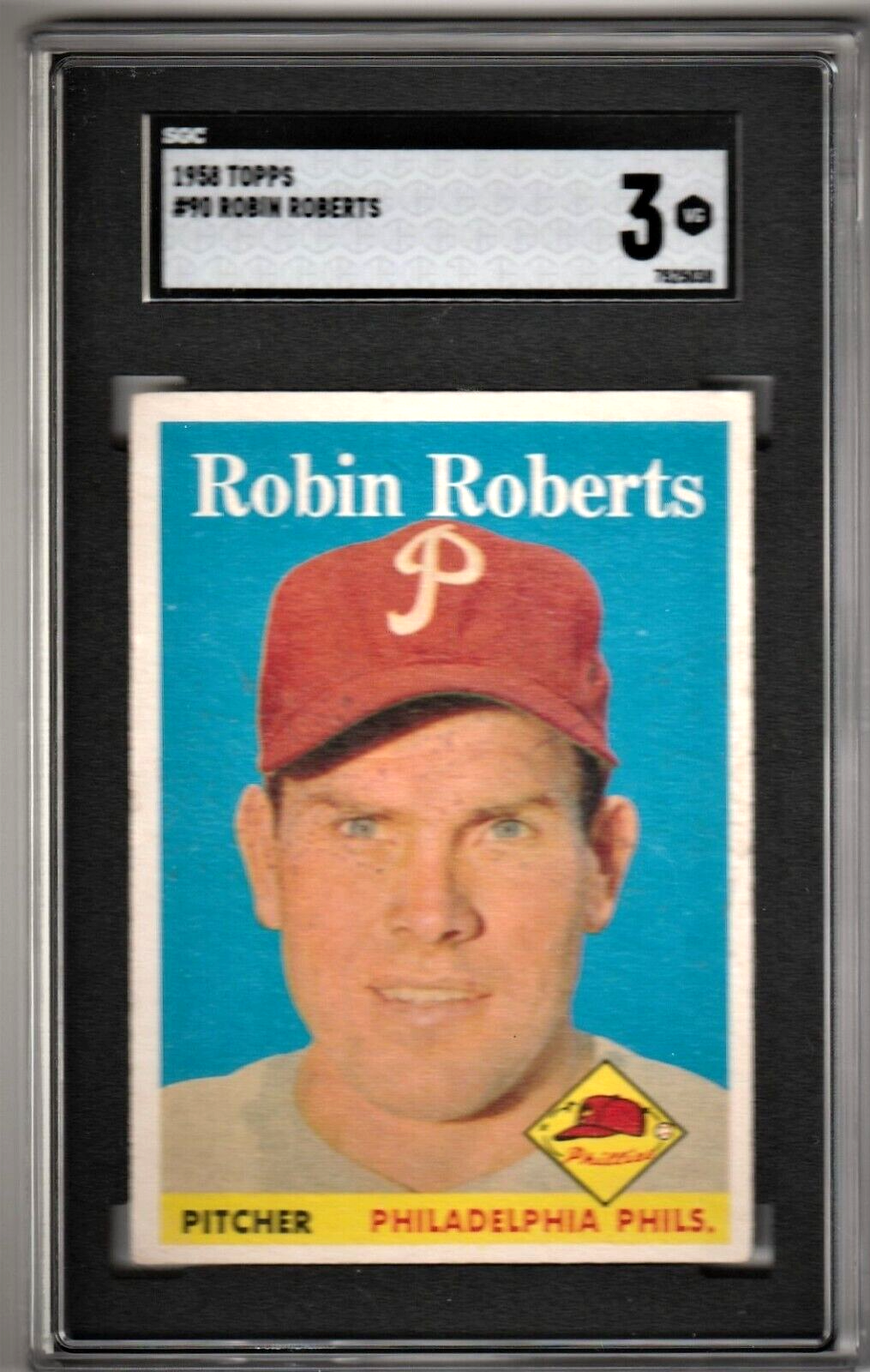 1958 Topps  #90  -  Robin Roberts  -  Philadelphia Phillies   -   Baseball Card