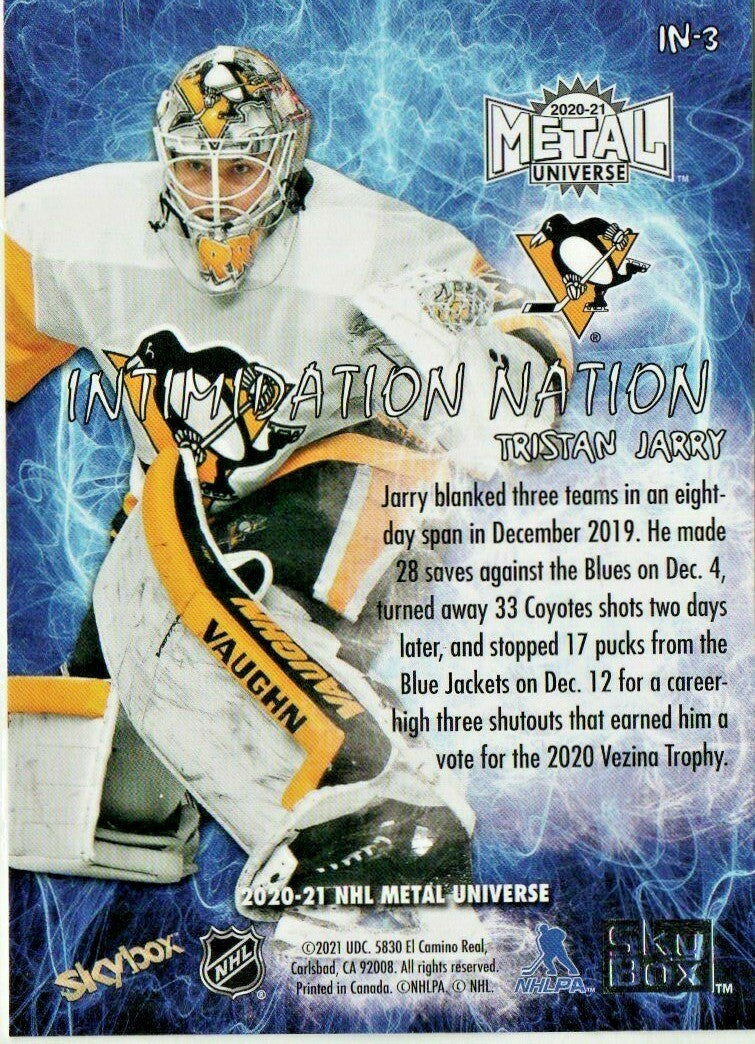 2020-21 UD NHL METAL UNIVERSE INTIMIDATION NATION #3 PENGUINS - TRISTAN JARRY