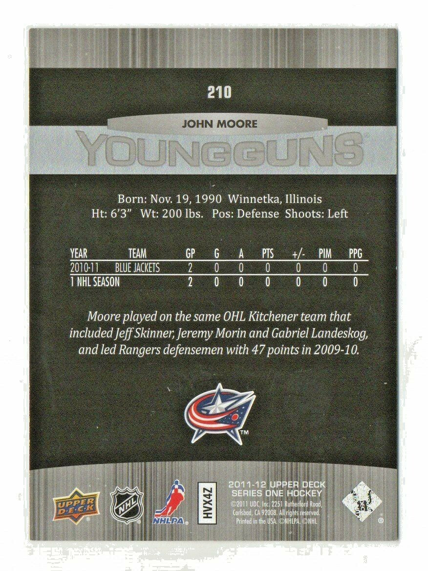 2011-12 Upper Deck Young Guns Rookie #210 John Moore YG RC Columbus Blue Jackets