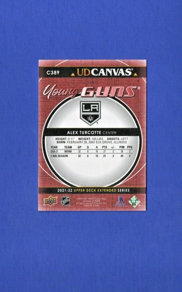 Alex Turcotte Young Guns Canvas Rookie Card #C389 2021-22 UD Extended  Lightning
