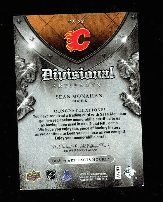 2018-19 Upper Deck Artifacts SEAN MONAHAN #DA-SM Jersey Divisional Calgary 