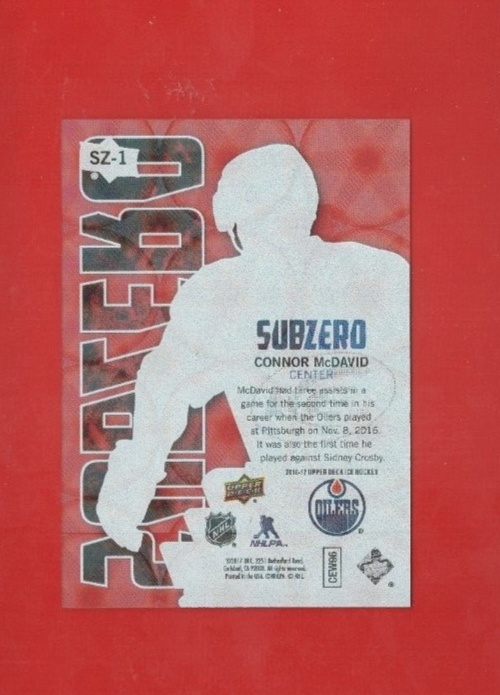 2016-17 Connor  McDavid  Upper Deck Ice SUB ZERO CARD #SZ-1 SP INSERT    NRMT-MT