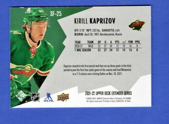 Kirill Kaprizov   2021-22 UD Ext. SPxFinite Radiance Silver #SF-25  2558/2999