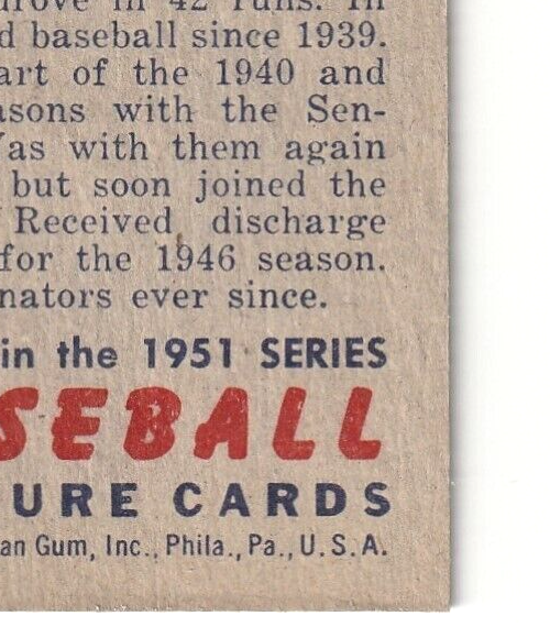 1951 Bowman  -  Sherry Robertson    -  Wasington Senators  #95   EX- EX+