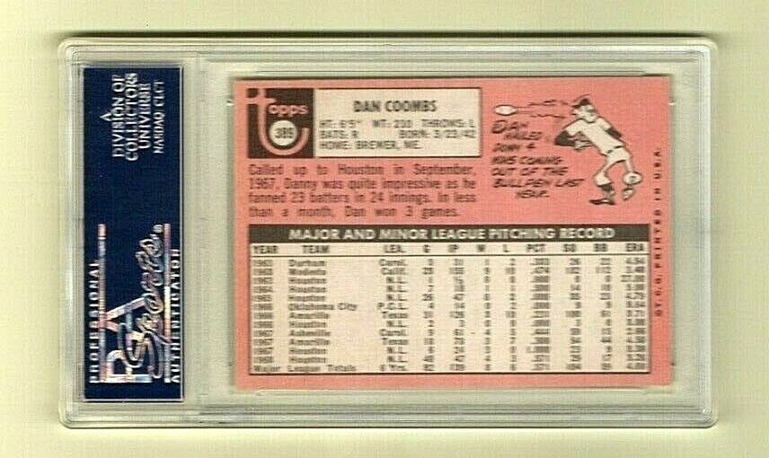 1969 Topps #389 - Dan Coombs - Houston Astros Pitcher  - PSA 8  NM/MT