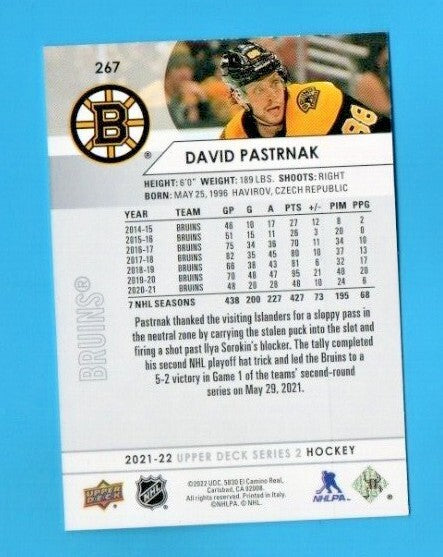 2021-22 UD Series 2 David Pastrnak Street Clothes Variation SSP #267 Bos. Bruins