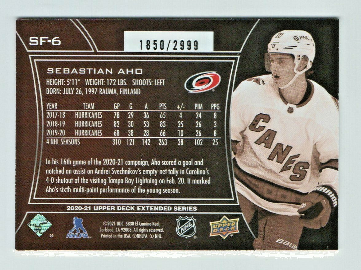 2020-21 UPPER DECK SERIES 3 extended SPX FINITE SEBASTIAN AHO 1850/2999   - SF-6