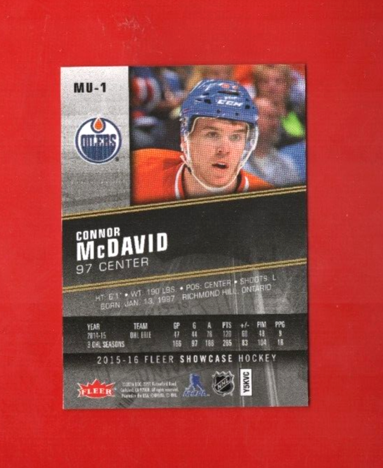 2015-16 UD Fleer Showcase Connor McDavid Metal Universe MU-1 Rookie Card -Oilers