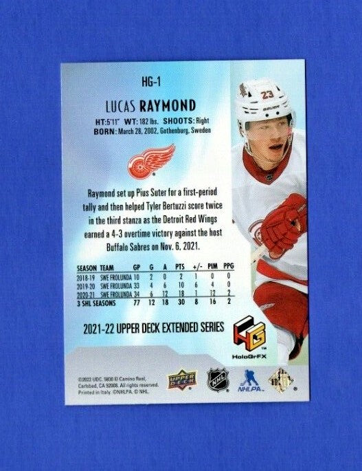 Lucas Raymond  -  2021-22 Extended Series HoloGrFx Rookies Gold #HG-1  Red Wings